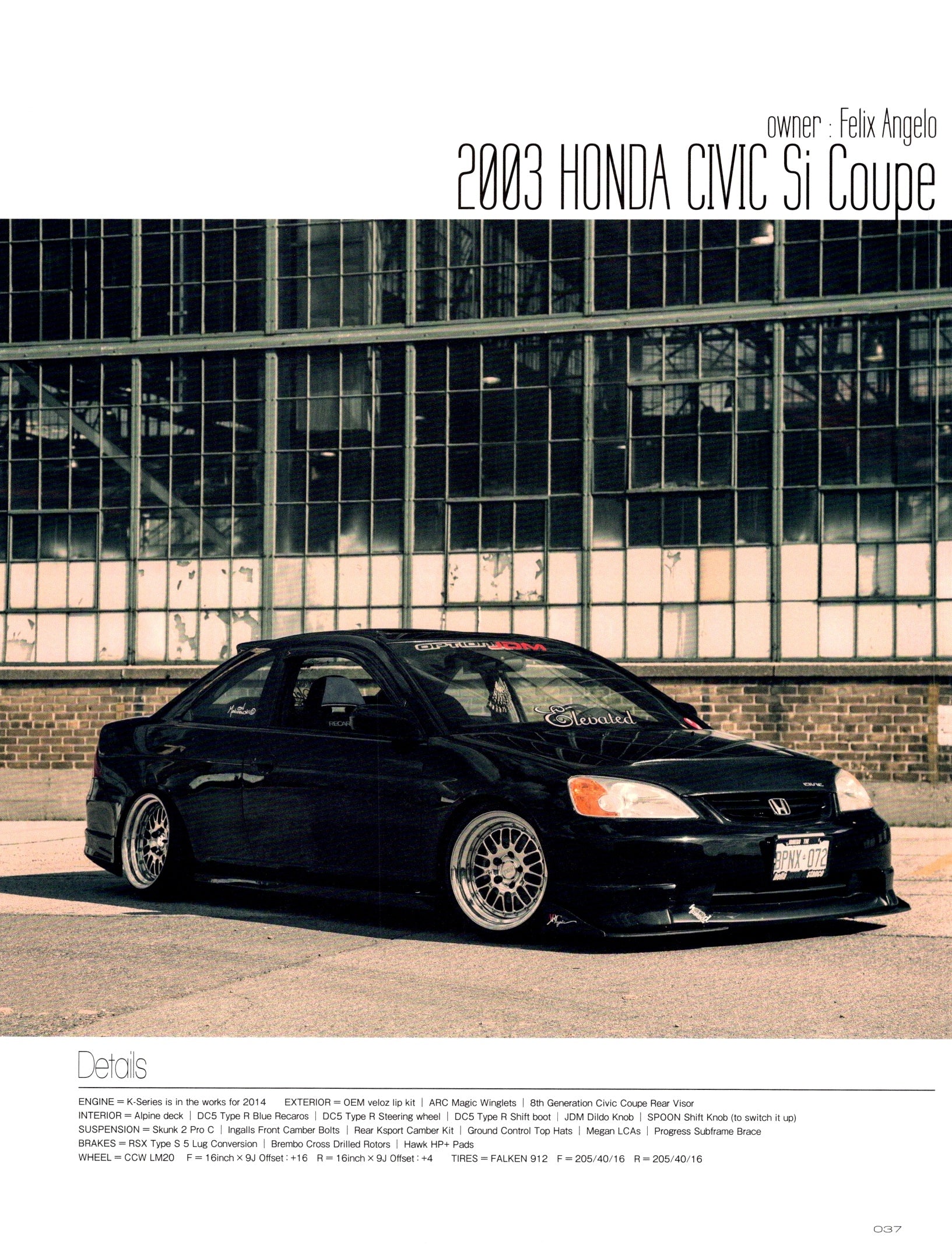 HONDA CIVIC SI COUPE 03' collection From Japan (8X11)SINGLE